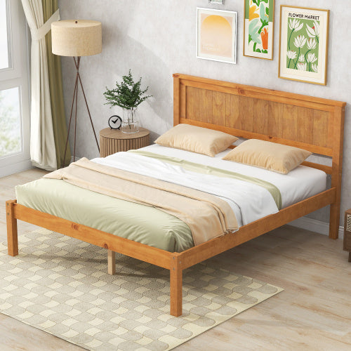 Platform Bed Frame With Headboard, Wood Slat Support, No Box Spring Needed, Full, Oak