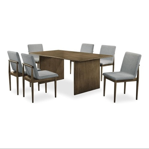 Natural Tone Frame Light Gray Fabric Set Of 2pc Side Chairs Dining Room Furniture Chair Upholstered Seat