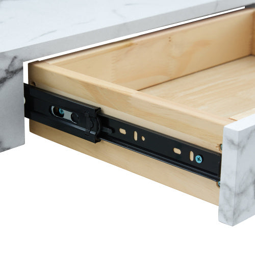 43.3 Inch Modern Two-Tier Coffee Table - Clear Tempered Glass And White Marble Texture, Multifunctional Storage Design.The Bottom Tier Includes A Drawer.Can Be Used As A Coffee Table,side Table,etc.