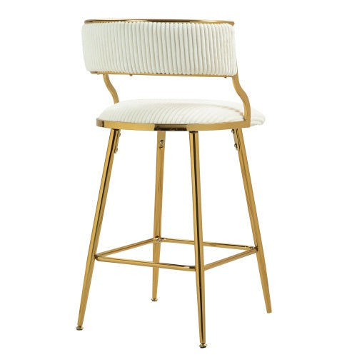 SET OF 2,26 Counter Height Bar Stools Corduroy Kitchen Island Counter Bar Stool With Back,golden Chromed Base And Footrest