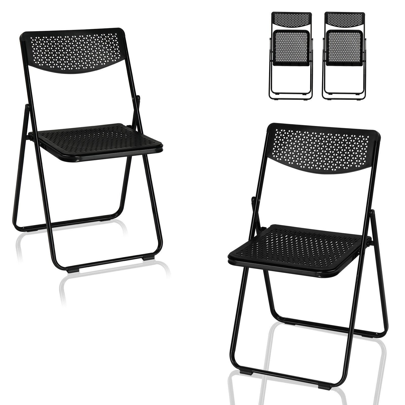 4pcs Black, Cut-out Pattern, Courtyard Plastic Folding Chair