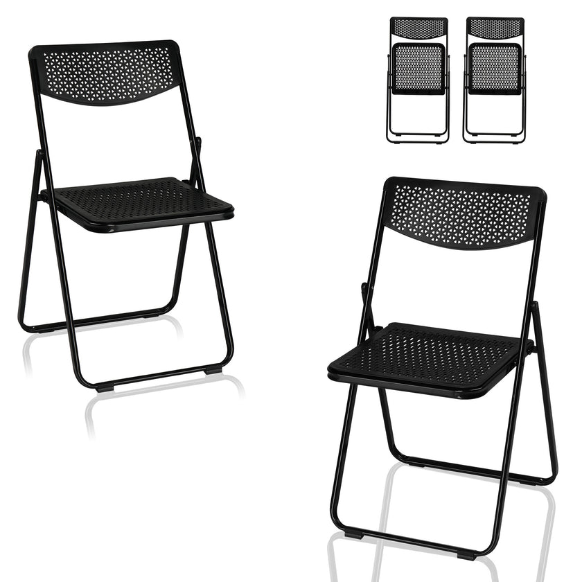 4pcs Black, Cut-out Pattern, Courtyard Plastic Folding Chair
