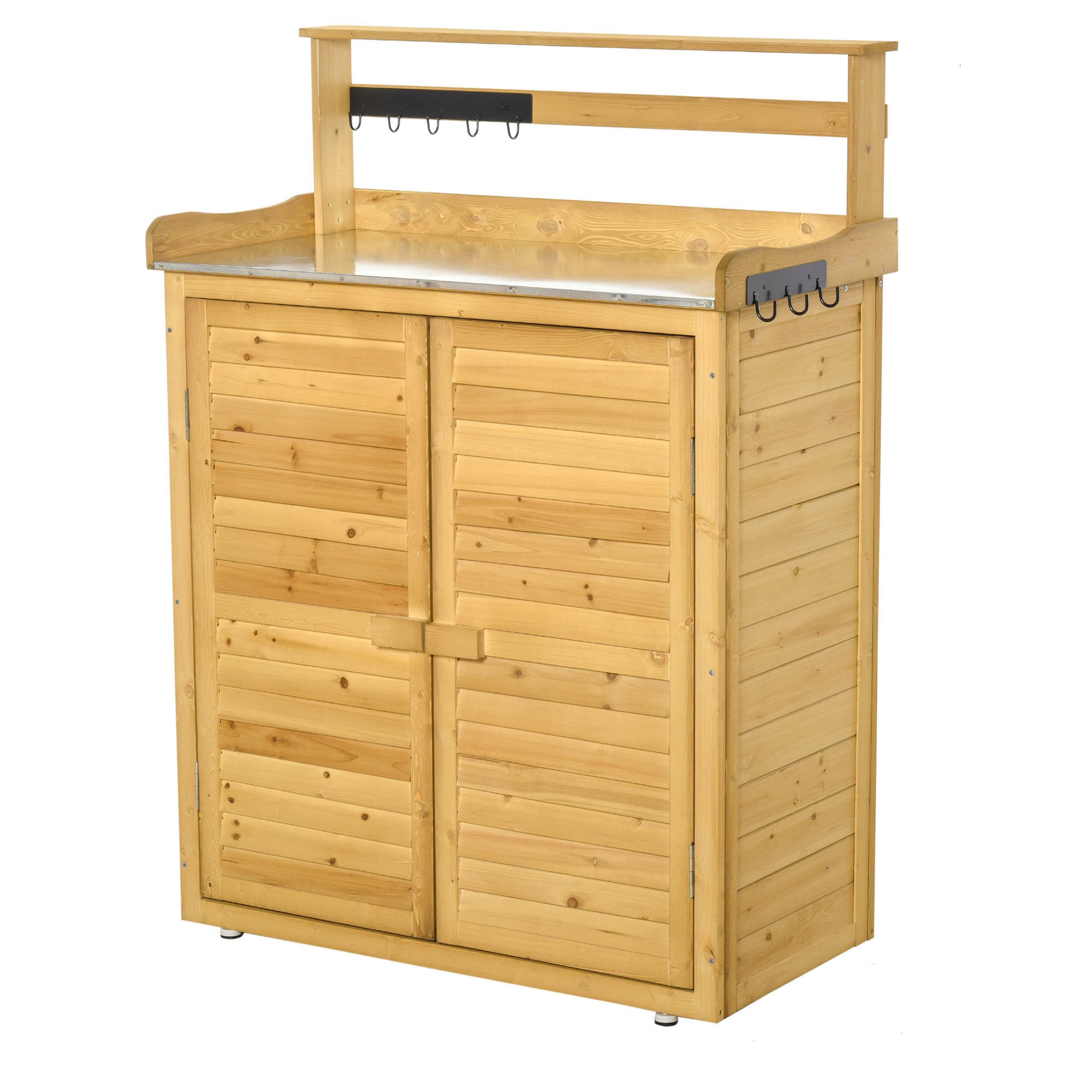 Wooden Potting Bench 3-Tier Storage Cabinet Work Station Table Lockable Organizer With Magnetic Latch Hooks Foot Pads 34.25L Yellow