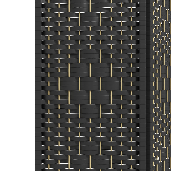 6 Panel Folding Room Divider Portable Privacy Screen Wave Fiber Room Partition for Home Office Black