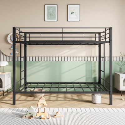 Metal Bunk Bed Twin Over Twin, Heavy Duty Twin Bunk Beds With Shelf And Slatted Support No Box Spring Needed Black