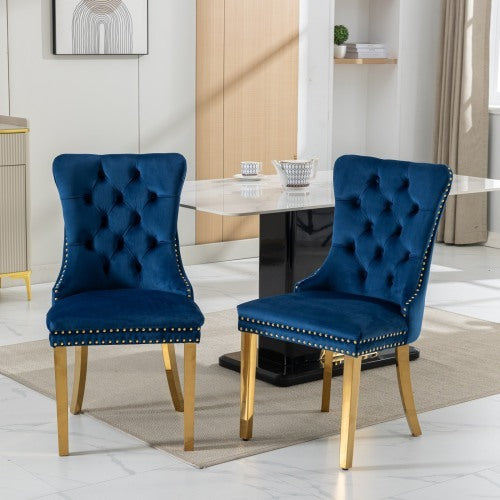 High-end Tufted Solid Wood Contemporary Velvet Upholstered Dining Chair With Golden Stainless Steel Plating Legs,Nailhead Trim,Set Of 2