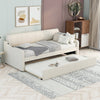 Twin Upholstered Daybed W  Trundle & USB Charging, Adjustable, Beige