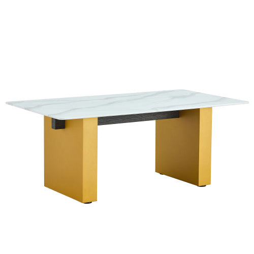 Modern Minimalist Tempered Glass With Sticker Desktop Coffee Table And Dining Table, Paired With Golden MDF Decorative Columns. Computer Desk. Game Table. CT-1546