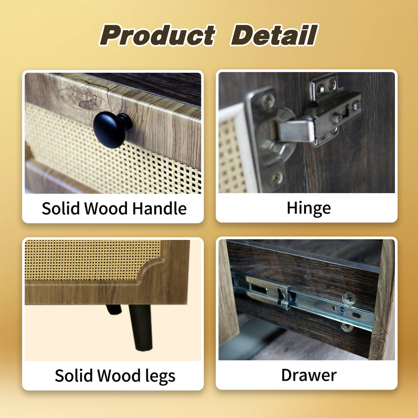 TV Station, TV Room, Entertainment Center, Can Accommodate 65 Inch TV, UV Open Drawers, Solid Wood Legs, Can Be Placed In Living Room, Bedroom, TV Cabinet Rattan Weaving