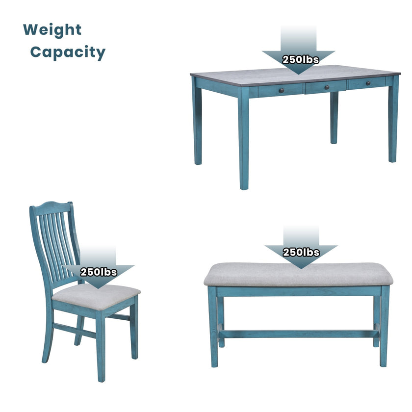TOPMAX Mid-Century 6-Piece Dining Set With Drawer & Upholstered Chairs