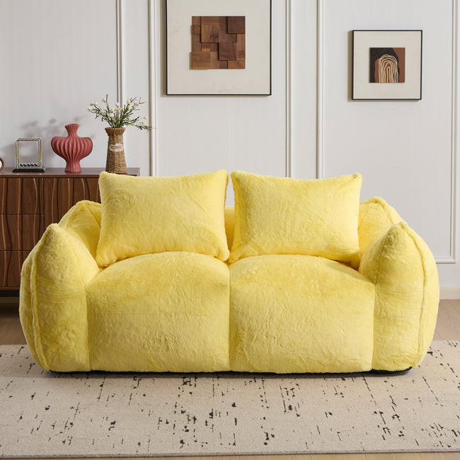 Giant Bean Bag Couch For Adults, Ultra Soft Fluffy Loveseat Bean Bag Sofa, Oversized Chase Lounge Chair Indoor For Living Room Bedroom, No Assembly Required Cozy Reading Chair With Pillows, Yellow
