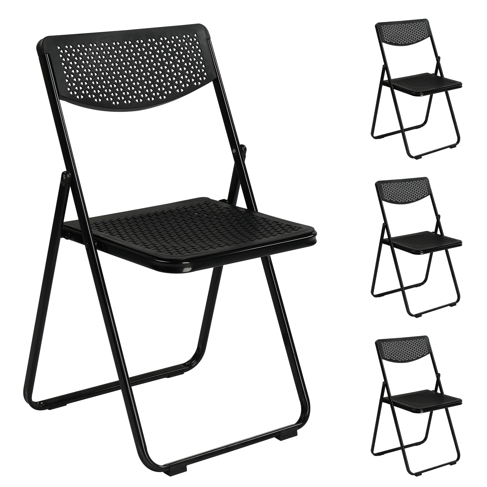 4pcs Black, Cut-out Pattern, Courtyard Plastic Folding Chair