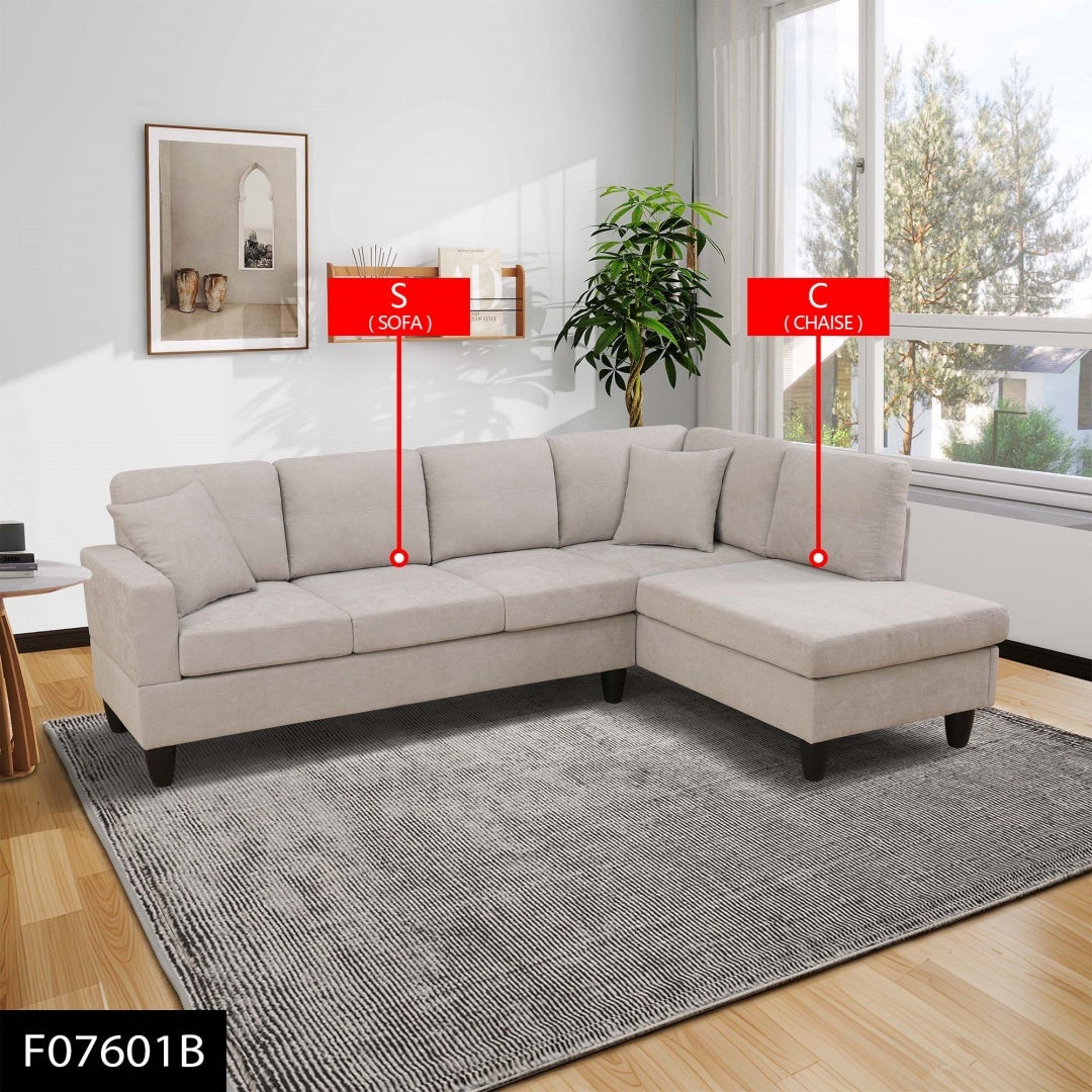 Off-White Short Fur Fluffy Fabric 2-Piece Left Side L-Shaped Living Room Sofa Set--Only Supports Self Pickup