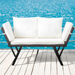 Stretchable Brown Rattan, Beige Cushion, Woven Rattan Bench
