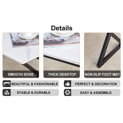 A Coffee Table Made Of Rock Slab Material, With A Smooth And Natural Surface That Complements The Modern Design Of The Black Metal Legs, Making It Suitable For Living Rooms Of All Sizes.47X23.6