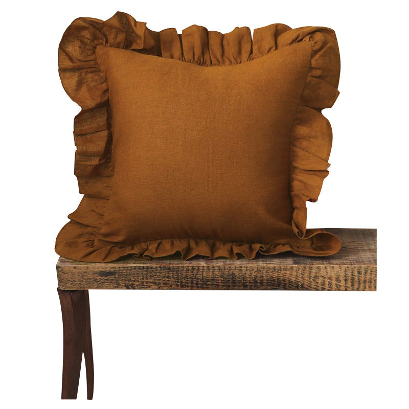 Ruffled Pillow Cover With Core Linen Pillow Living Room