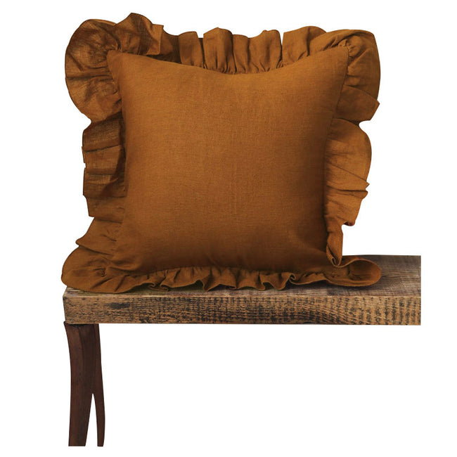 Ruffled Pillow Cover With Core Linen Pillow Living Room