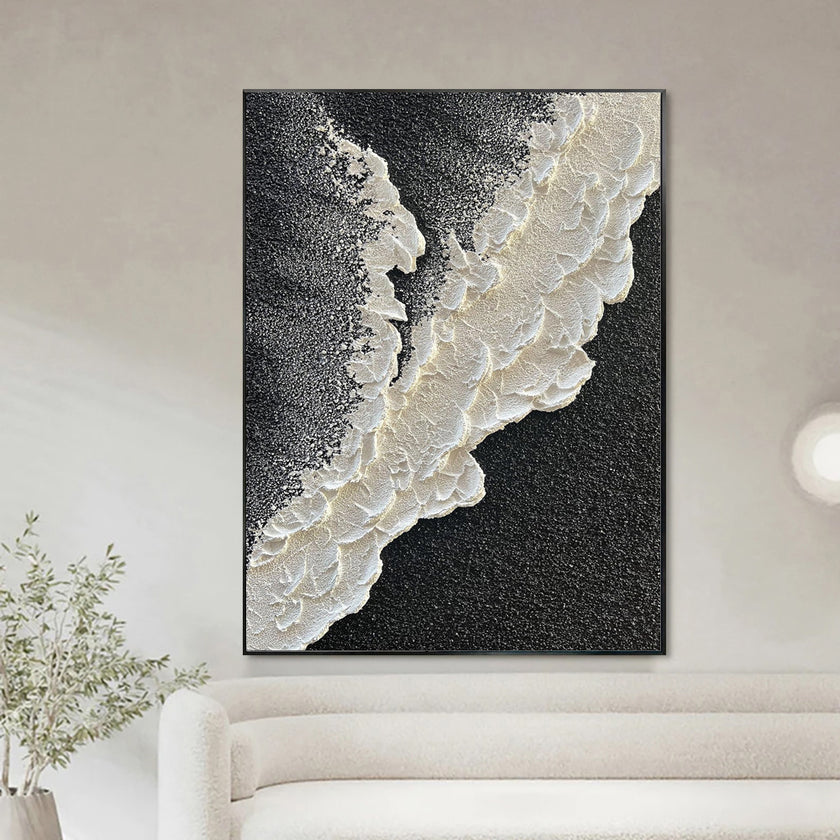 3D Texture Sea Wave Scenery Abstract Landscape Design Oil Painting Black And White Wall Art Picture Hand-Painted Canvas Hot Selling For Living Room Decor