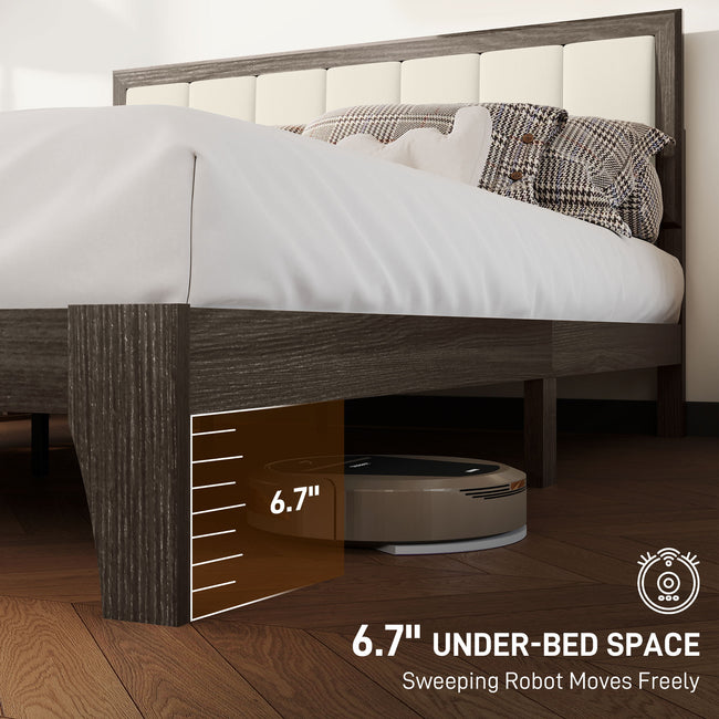 Queen Size Bed Frame With Headboard, Platform Bed Frame With Wooden Slats No Box Spring Needed Charcoal Gray