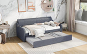 Twin Upholstered DayBed With Trundle & USB, Adjustable, Gray - 80 Characters