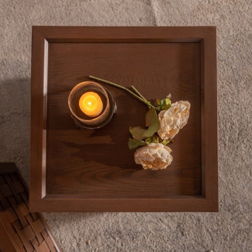 Farmhouse Coffee Table With Storage, Large Square Coffee Table For Living Room, Brown