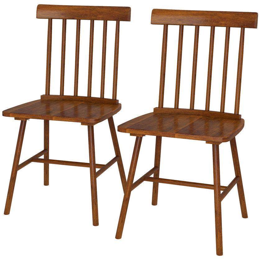 Dining Chairs Set Of 2, Farmhouse Wood Kitchen Chairs With Rubber Wood Frame, Spindle Back For Dining Room, Light Brown