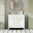 36'' Bathroom Vanity With Ceramic Sink Combo Set,Modern Freestanding Single Bathroom Cabinet With 4 Drawers & 2 Cabinets,Storage Cabinet For Bathroom, Solid Wood Frame Vanity Set, White