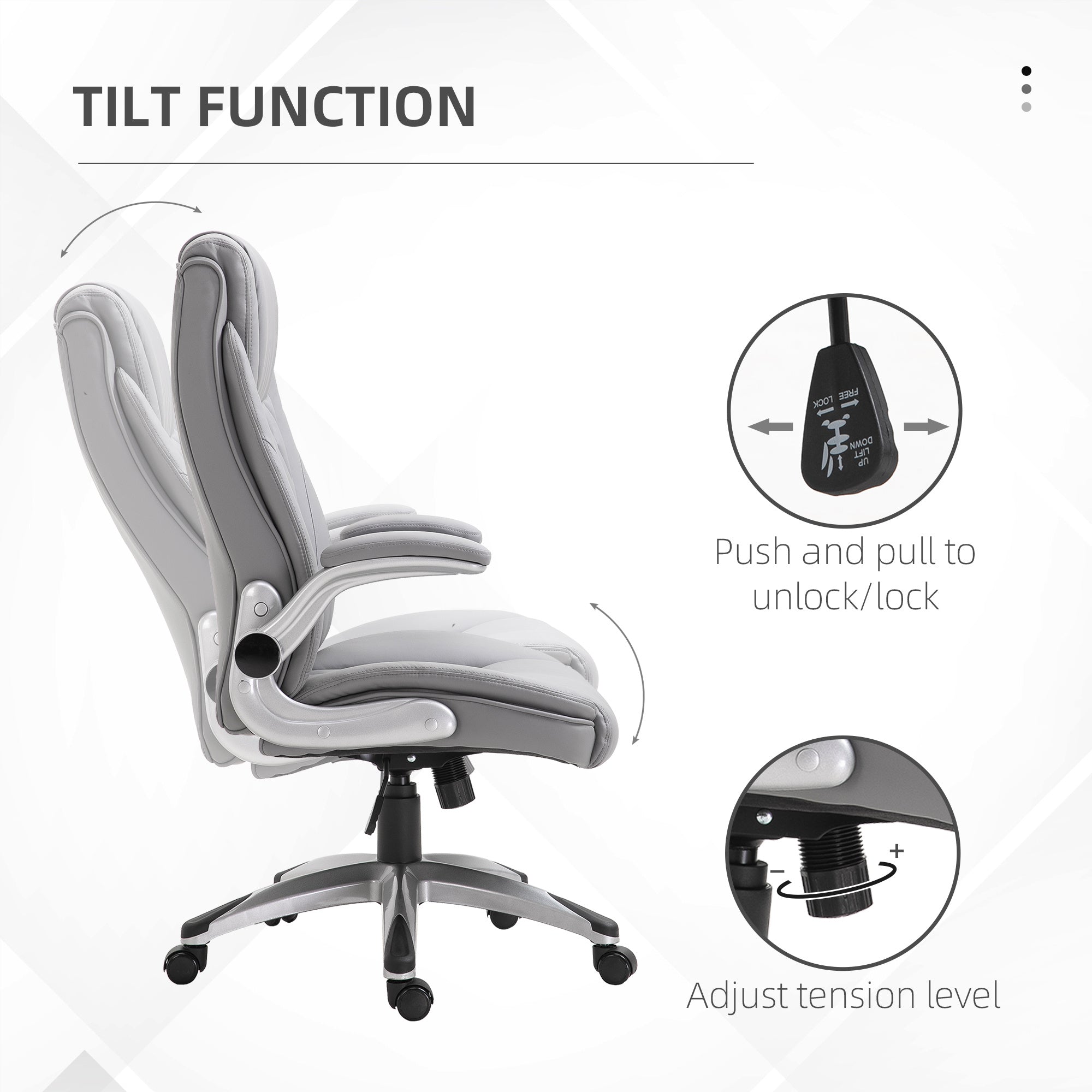 Vinsetto High Back Faux Leather Home Office Chair Rocker With Adjustable Armrest For Home Office, Gray