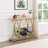 Golden Bar Cart With Wine Rack Tempered Glass Metal Frame Wine Storage