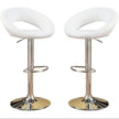 White Faux Leather Stool Adjustable Height Chairs Set Of 2 Chair Swivel Design Chrome Base PVC Dining Furniture