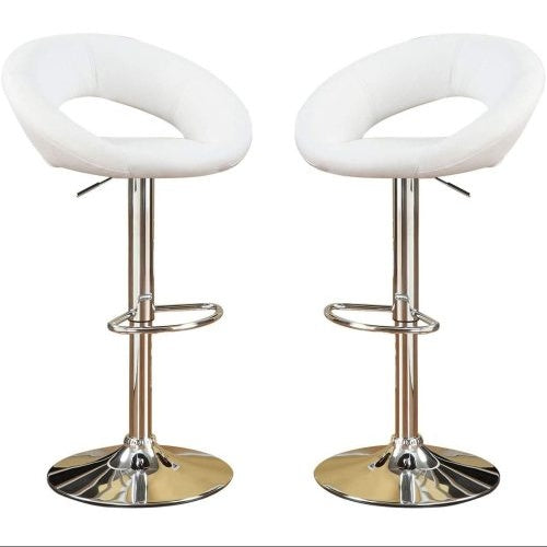 White Faux Leather Stool Adjustable Height Chairs Set Of 2 Chair Swivel Design Chrome Base PVC Dining Furniture