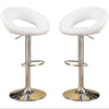 White Faux Leather Stool Adjustable Height Chairs Set Of 2 Chair Swivel Design Chrome Base PVC Dining Furniture