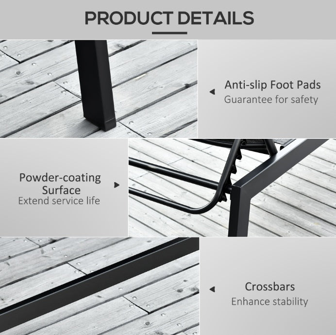 Chaise Lounge Chair Black With Wheels Adjustable Backrest Breathable For Sunbathing Patio