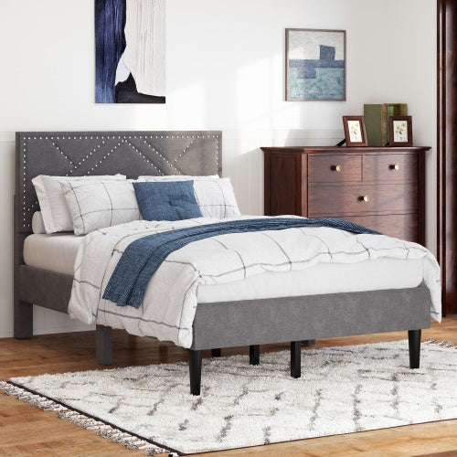 Queen Bed Frame, Linen Storage Headboard, Strong And Stable, No Noise,Under Bed Storage, No Box Spring,Weight 485lbs