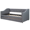 Twin Size Upholstered Daybed With 2 Drawers, Wood Slat Support, Gray