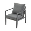 Gray Aluminum Lounge Chair With Sleek Rope Accents And Comfortable Cushions, Perfect For Modern Outdoor And Indoor Spaces