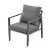 Gray Aluminum Lounge Chair With Sleek Rope Accents And Comfortable Cushions, Perfect For Modern Outdoor And Indoor Spaces