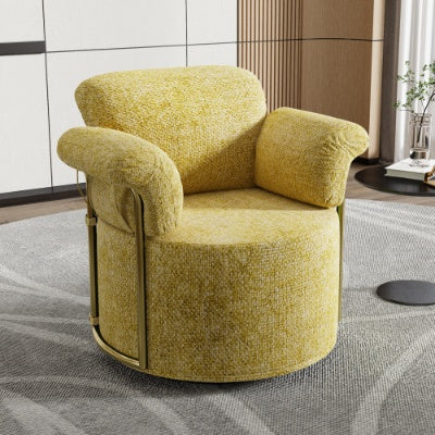 360 Degree Barrel Swivel Accent Sofa Chair,Fluffy Fabric Lounge Wide Upholstered Reading Chair With Gold Metal Legs, Comfortable Round Armchair For Living Room,Bedroom,Office