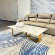 Modern Rectangular Coffee Table With Sintered Stone Top, Gold Metal Frame, For Living Room