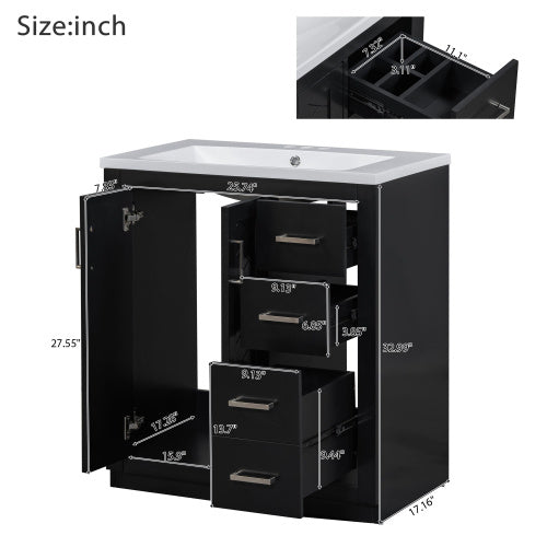30'' Bathroom Vanity With Resin Sink Combo,Solid Wood Frame Bathroom Storage Cabinet, Freestanding Vanity Set With 3 Drawers& Soft Closing Doors