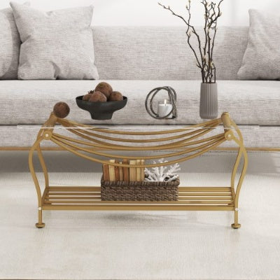 Tempered Glass Surface 3-Piece Coffee Table Set Decor Rectangle Coffee Table With 2 Square End Side Table Unique Design Coffee Table With Sturdy Construction For Living Room  Elegant Gold