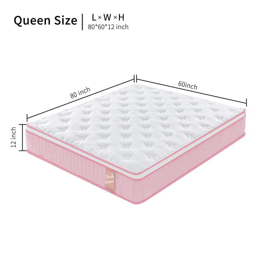 12 Inch Hybrid Mattress Individual Pocket Spring Memory Foam Cool Knitted Cover CertiPUR-US