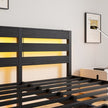 Queen Size Metal Bed Frame With Wooden Headboard, RGB Lights, Charger, Storage Shelf, Noise-Free, No Box Spring Needed, Black