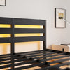Queen Size Metal Bed Frame With Wooden Headboard, RGB Lights, Charger, Storage Shelf, Noise-Free, No Box Spring Needed, Black