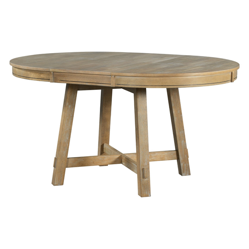 TREXM Farmhouse Extendable Round Dining Table With 16 Leaf Natural Wood