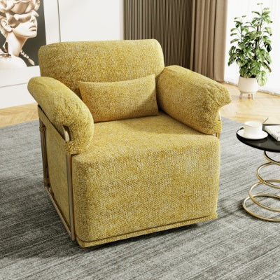 360 Degree Square Swivel Accent Sofa Chair,Fluffy Fabric Lounge Wide Upholstered Reading Chair With Gold Metal Legs, Comfortable Armchair For Living Room,Bedroom,Office
