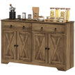 Kitchen Storage Sideboard, Farmhouse Buffet Cabinet With Barn Style Doors, Drawers, Adjustable Shelves, Light Brown