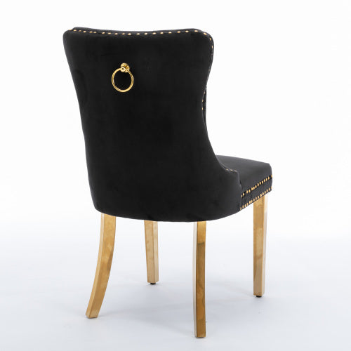 High-end Tufted Solid Wood Contemporary Velvet Upholstered Dining Chair With Golden Stainless Steel Plating Legs