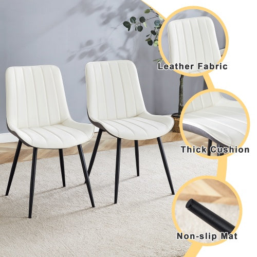 Extended Seat Cushion PU Dining Chair Set - Four Pieces.Smooth Line Design.Can Integrate Well Into Various Modern Home Decoration Styles.White And Dark Gray Splicing Colors.