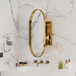 20x34 Inch Oval Recessed Medicine Cabinet, Metal Framed Bathroom Wall Cabinet With Mirror And Adjustable Shelves, Wall Mirror With Storage For Bathroom, Matte Gold